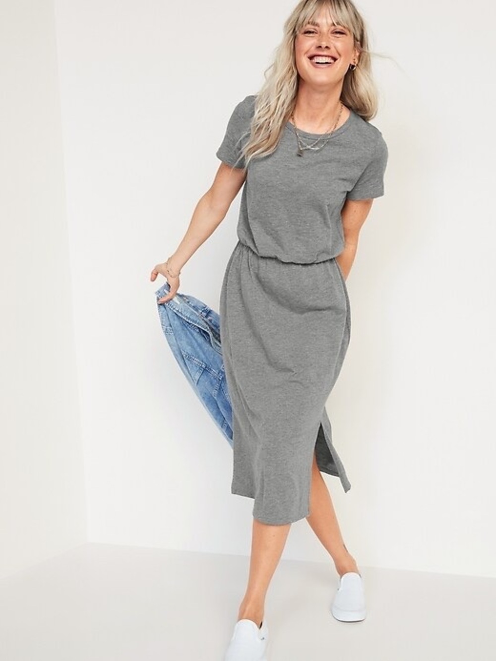Old Navy Waist-Defined Slub-Knit Midi T-Shirt Dress